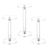 3Pcs 3 styles Acrylic Round Acrylic Jewelry/Watch Display Pedestal Riser Stands, Clear, 1pc/style