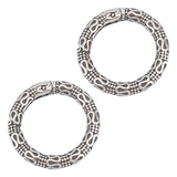 2Pcs Tibetan Style 316 Surgical Stainless Steel Spring Gate Rings, Textured Snake Round Ring, Antique Silver, 22x3.3mm