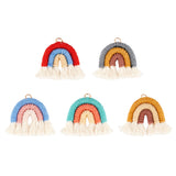 5Pcs 5 Colors Macrame Weaving Rainbow Tassel Pendants, with Golden Iron Loops, Mixed Color, 40mm, Hole: 4mm, 1Pc/color