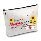 Nurse Theme Polycotton Custom Canvas Stroage Bags,  Metal Zipper Pouches, Rectangle, Sunflower Pattern, 18x25cm