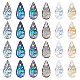 24Pcs 6 Colors Embossed Glass Rhinestone Pendants, Teardrop, Faceted, Mixed Color, 14x7x4mm, Hole: 1.2mm