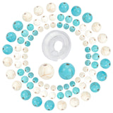 Synthetic Turquoise & Magnesite Round Beads, with 1 Roll Strong Stretchy Beading Elastic Thread, for DIY Necklace Making, Bead: 4mm/6mm/8mm in daiemter, Hole: 1mm