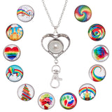 DIY Interchangeable Dome Office Lanyard ID Badge Holder Necklace Making Kit, Including Brass Jewelry Snap Buttons, Alloy Snap Keychain Making, 304 Stainless Steel Cable Chains Necklaces, Rainbow Pattern, 18.5x9mm, 12pcs/box