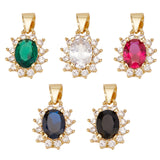 5Pcs 5 Colors Brass Micro Pave Cubic Zirconia Charms, Real 18K Gold Plated, Nickel Free, Oval, Mixed Color, 14x11.5x7mm, Hole: 5x3.5mm, 1pc/color