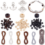 DIY Cord Bracelet Making Kit, Including Natural Maple Wood Beads, Flat Faux Suede & Round Waxed Polyester Cord, Alloy Anchor & Helm Pendants & Tree of Life Links Connectors, Mixed Color, Cord: 12M/box