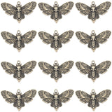 30Pcs Tibetan Style Alloy Pendants, Butterfly with Skull Charms, Antique Bronze, 26.5x42.5x3.5mm, Hole: 1.8mm