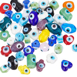 Handmade Evil Eye Lampwork Beads, Mixed Shapes, Mixed Color, 10~16x10~14x5~11mm, Hole: 1.2~2.5mm, 50pcs/box