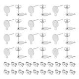 100Pcs Flat Round 304 Stainless Steel Ear Stud Components, with Horizontal Loops and 100Pcs Ear Nuts, Stainless Steel Color, 10.5~12x8mm, Hole: 1.2mm, Pin: 0.7mm