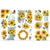 3 Sheets 3 Styles Sunflower PVC Waterproof Decorative Stickers, Self Adhesive Decals for Furniture Decoration, Flower, 300x150mm, 1 sheet/style