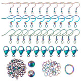 DIY Earring Making Finding Kit, Including 304 Stainless Steel French Earring Hooks & Lobster Claw Clasps & Jump Rings & Round Beads, Rainbow Color, 120Pcs/box
