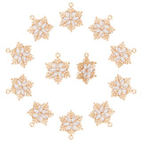 10Pcs Brass Micro Pave Clear Cubic Zirconia Pendants, Snowflake, Light Gold, 20.5x16x3mm, Hole: 1.6mm