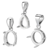 3Pcs 3 Styles Rhodium Plated 925 Sterling Silver Pendant Cabochon Settings with Prongs Mounting, Open Back Settings, Mixed Shapes, with 925 Stamp, Platinum, Tray: 8~10x6.5~8mm, 11.5~16x7.5~16mm, Hole: 4.5x3~3.5mm, 1pc/style