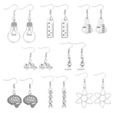 8 Pairs 8 Style Medicine Theme Alloy Dangle Earrings for Women, Vehicle & Body & Bottle & Microscope, Antique Silver, 38~59.5mm, Pin: 0.6mm, 1 Pair/style