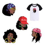 PET Heat Transfer Film Logo Stickers Set, for DIY T-Shirt, Bags, Hats, Jackets, Black Girl, Women Pattern, 231~248x170~246mm, 4pcs/set