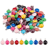 304 Stainless Steel Enamel Charms, Enamelled Sequins, Flat Round, Mixed Color, 8.5x6x3mm, Hole: 1mm, 80pcs/box