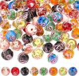 80Pcs 8 Colors Handmade Gold Sand Lampwork Beads, Inner Flower, Round, Mixed Color, 8x7~8mm, Hole: 1.4mm, 10pcs/color