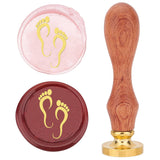 Brass Wax Seal Stamp with Rosewood Handle, for DIY Scrapbooking, Footprint Pattern, 25mm