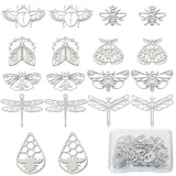 18Pcs 9 Style 304 Stainless Steel & 201 Stainless Steel Filigree Charms, Butterfly & Beetle & Dragonfly, Stainless Steel Color, 15~36.5x18.5~44.5x0.2~1.5mm, Hole: 1.2~1.8mm, 2pcs/style