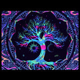 Polyester Glow in The Dark Wall Tapestry, Night Art Tapestry, for Neon Party Wall, Bedroom, Living Room, with Traceless Nail & Clips, Tree of Life Pattern, 930x730x0.2mm