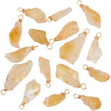 16Pcs Natural Citrine Pendants, with Real 18K Gold Plated Eco-Friendly Copper Wire Wrapped, Nuggets, Real 18K Gold Plated, 27.5~32x11~13x6.5~12mm, Hole: 3mm