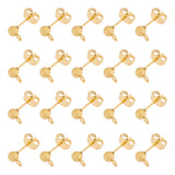 30Pcs 304 Stainless Steel Stud Earring Findings, Textured Ball Stud Earring Post with Ear Nuts and Horizontal Loops, Golden, 7x4mm, Hole: 1.8mm, Pin: 0.6mm