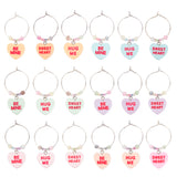 18Pcs 18 Styles Opaque Resin Wine Glass Charms, with Brass Hoop Earring Findings and Glass Seed Bead, Heart, Mixed Color, 50mm, 1pc/style