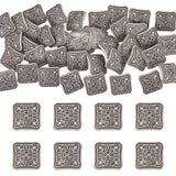 40Pcs Zinc Alloy Shank Buttons, Square, Antique Silver, 13x6.6mm, Hole: 2.2mm