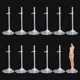 Transparent Plastic Adjustable Doll Standing Bracket, Doll/Action Figure Mini Display Holder, White, Finish Product: 7.3x9.8x20.5cm, 36Pcs/set