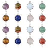 16Pcs 8 Styles Natural & Synthetic Mixed Gemstone Connector Charms, Half Round Links, with Stainless Steel Color Tone 304 Stainless Steel Findings, 14x22x5.5mm, Hole: 2mm, 2pcs/style