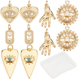 10Pcs 5 Style Brass Micro Pave Clear Cubic Zirconia Pendants, Evil Eyes, Mixed Shapes, Real 18K Gold Plated, 2pcs/style