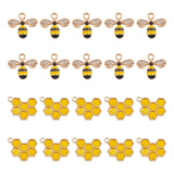 Alloy Enamel Pendants, with Rhinestone, Bees & Honeycomb, Light Gold, 14x16.5x4mm, Hole: 1.8mm