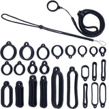 1Pc Adjustable Polyester Neck Lanyard, with 22Pcs 11 Style Silicone Ring Pendant, for Pen, Phone, Badge Holder, Black