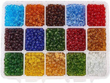 Glass Seed Beads, Transparent, Round, Mixed Color, 12/0, 2mm, Hole: 1mm, about 22g/color, about 1400pcs/compartment