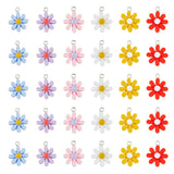 60pcs 6 colors Opaque Resin Pendants, Daisy Flower Charms, Mixed Color, 21x17mm, 10pcs/color