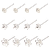 9Pairs 3 Style 925 Sterling Silver Stud Earring Findings, Prong Stud Earring Settings, Silver, Tray: 3.3mm, 3.5~4.5x3.5~4.5mm, Pin: 0.7mm, 3pairs/style
