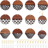 DIY Walnut Wooden Dangle Earring Making Kits, Including 12Pcs 3 Styles Flat round Resin & Walnut Wood Pendants, Iron Earring Hooks & Jump Rings, Mixed Color, 35x2~3mm, Hole: 2mm, 4pcs/style, 3 style