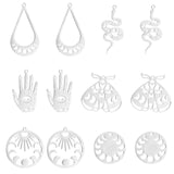 12Pcs 6 Style 201 Stainless Steel Pendants, Laser Cut, Mixed Shape, Stainless Steel Color, 23~39x18~30x1mm, Hole: 1.4~1.6mm, 2pcs/style