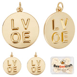 8Pcs Valentine Theme Brass Pendants, Long-Lasting Plated, Real 18K Gold Plated, Flat Round and Word LOVE, Real 18K Gold Plated, 23x20x2.4mm, Hole: 3.1mm