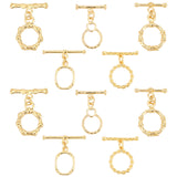 10Set 5 Style Brass Toggle Clasps, with Jump Rings, Long-Lasting Plated, Polygon, Real 18K Gold Plated, Polygon: 20x15.5x2mm, Hole: 3.4x3mm, Bar:21x7x2mm, Hole: 1.8mm, 5 style, 2set/style, 10set