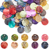 200Pcs 10 Colors Spray Painted Natural Akoya Shell Charms, Mother of Shell, Flat Round, Mixed Color, 13x1.5mm, Hole: 1mm, 20pcs/color