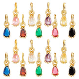 18Pcs 9 Colors  Brass Pave Cubic Zirconia Charms, with Jump Ring, Long-Lasting Plated, Real 18K Gold Plated, Faceted Teardrop, Mixed Color, 8x3x3mm, Hole: 3mm, 2pcs/color