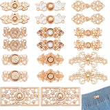 20 Sets 10 Styles Alloy Snap Lock Clasps, for Hanfu Cheongsam Clothing Accesories, Fish & Rectangle & Floral & Sunflower & Cloud, Mixed Shapes, Light Gold, 15~49x12~38x1.6~4mm, Hole: 1.5~1.8mm, 2 sets/style