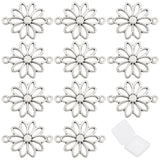 Tibetan Style Alloy Links Connectors, Lead Free & Nickel Free, Flower, Antique Silver, 25x19x2mm, Hole: 1.5mm, about 50pcs/box