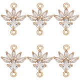 10Pcs K9 Glass Connector Charms, Flower Links with Golden Tone Brass Findings, Crystal, 19x14.5x4.3mm, Hole: 1.5mm