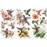 3 Sheets 3 Styles Flower PVC Waterproof Decorative Stickers, Self Adhesive Floral Decals for Furniture Decoration, Hummingbird, 300x150mm, 1 sheet/style