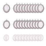 DIY Pendant Making, with Zinc Alloy Pendant Settings and Transparent Glass Cabochons, Oval, Antique Silver, Pendant: 39x29x2mm, Hole: 2mm, Glass: 25x18x5mm, 60pcs/box