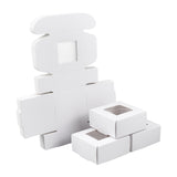 Kraft Paper Cardboard Jewelry Boxes, with PVC Window, Square, White, Box: 6.5x6.5x3cm