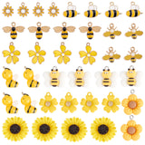 40Pcs 10 Style Alloy Enamel & Resin Pendants, Bee & Flower, Yellow, 14~25x12~22.5x2~10mm, Hole: 1~4mm, 4pcs/style