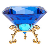 K9 Glass Diamond Paperweight and Iron Tray Pedestal, Home Decoration, Blue, Golden, 2pcs/set
