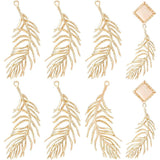 Brass Pendants, Feather, Real 18K Gold Plated, 37.5x12.5x1.5mm, Hole: 1.2mm, 12pcs/box